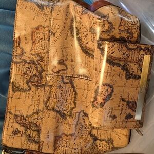 Patricia Nash Map Of The World Leather Shoulder Bag With Matching Wallet
